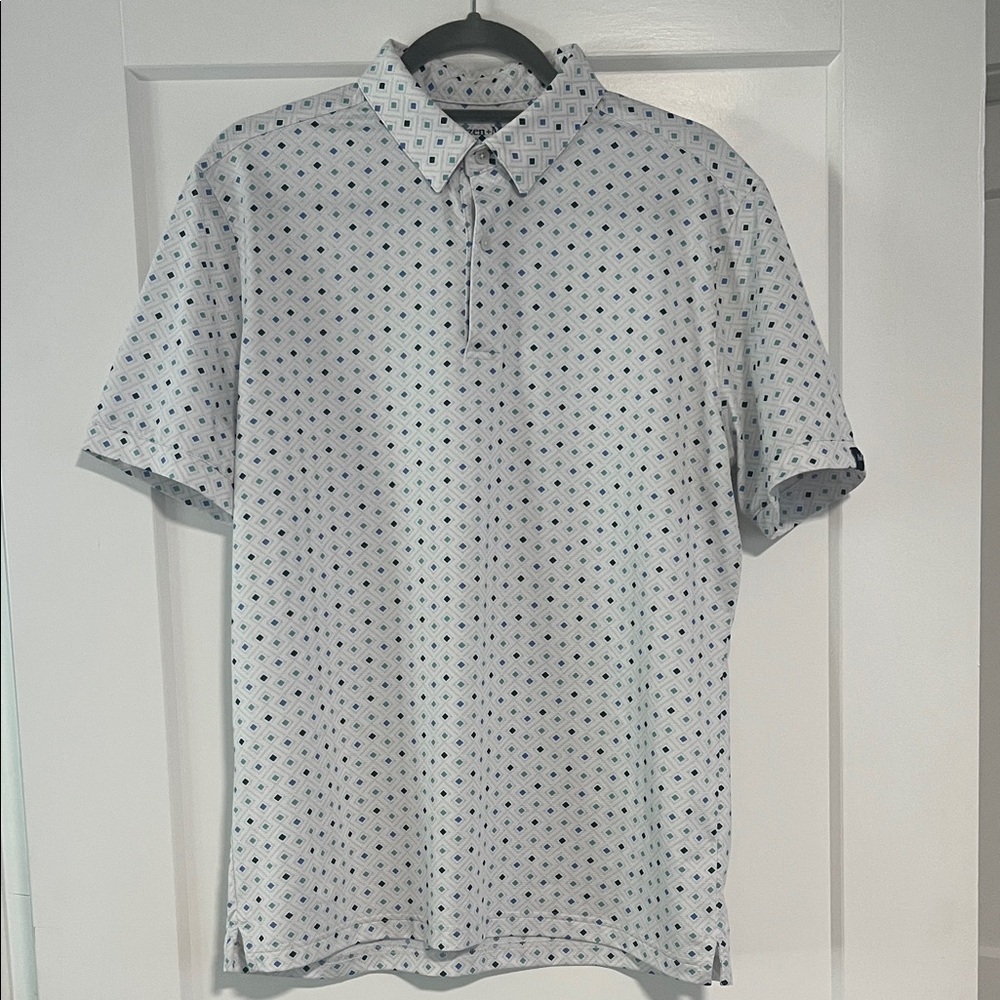 Mizzen+Main Men's White and Blue Patterned Polo Shirt